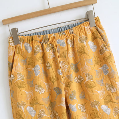 Ginkgo Leaf Print Tie-Shoulder Loungewear Set - image 2