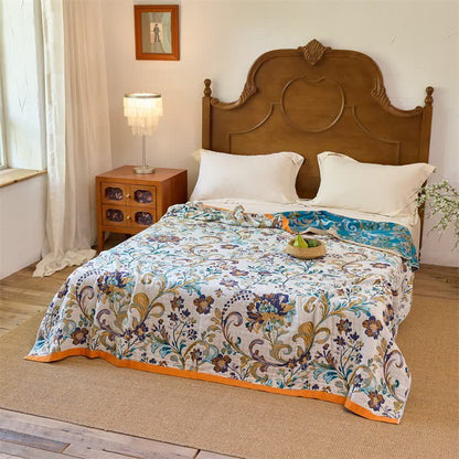 Reversible Floral Cotton Muslin Blanket Quilt - image 2