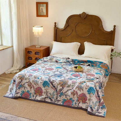 Vintage Botanical Cotton Muslin Reverisible Quilt - image 1