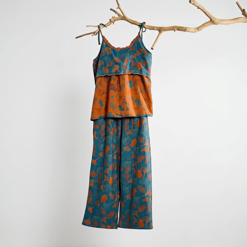 Ginkgo Cami Top & Pants Pajama Set Blue Ginkgo Garden - image 3