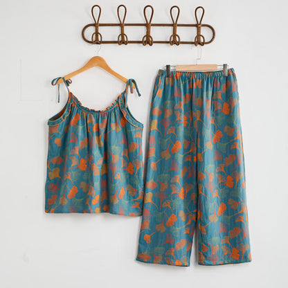 Ginkgo Cami Top & Pants Pajama Set Blue Ginkgo Garden - Blue & Orange - XL - image 2
