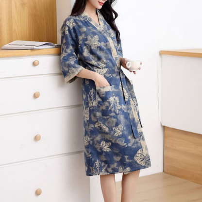 Maple Leaf Cotton Gauze Kimono Bathrobe - image 1