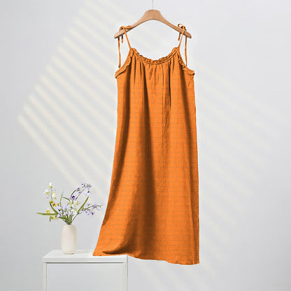 Sunwashed Solid Color Tie Strap Lounge Dress - Orange - XL - image 0