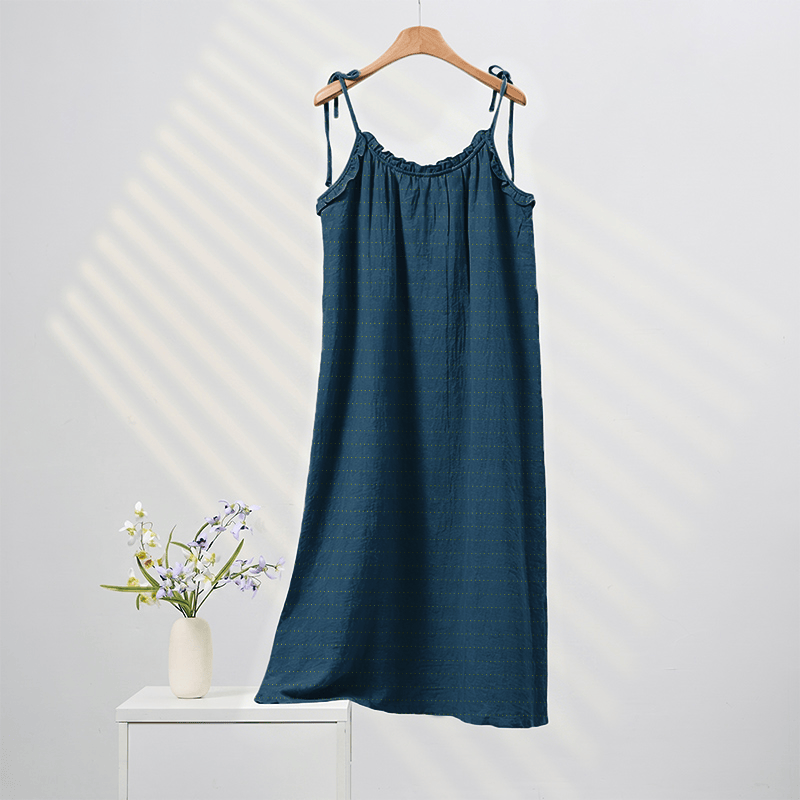 Sunwashed Solid Color Tie Strap Lounge Dress - Blue - XL - image 8