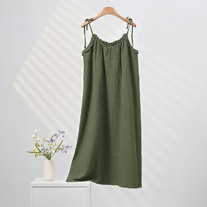 Sunwashed Solid Color Tie Strap Lounge Dress - Dark Green - XL - image 16