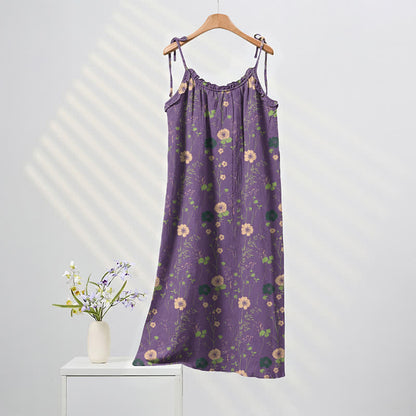 Wildflower Tie Strap Boho Lounge Maxi Dress - Purple & Green - XL - image 0