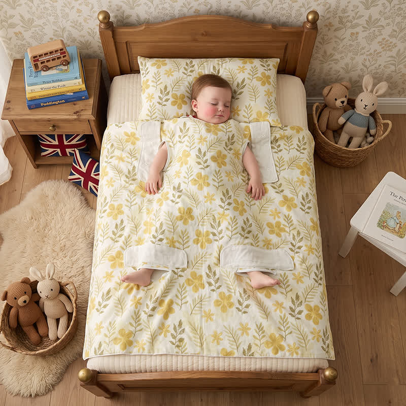 Yellow Floral Cotton Quilted Baby Blanket - Yellow - Twin(59" × 79") - image 0