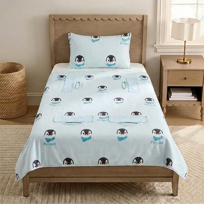 Penguin Dream Cotton Gauze Baby Quilt - Blue - Padded - Twin - image 0