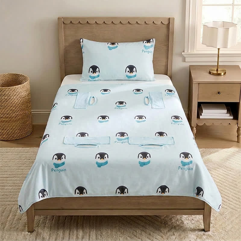 Penguin Dream Cotton Gauze Baby Blanket - Blue - Quilted - Twin(59" × 79") - image 0