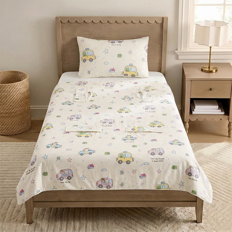 Cotton Gauze Little Cars Kick-Proof Baby Blanket - White - Quilted - Twin(59" × 79") - image 0