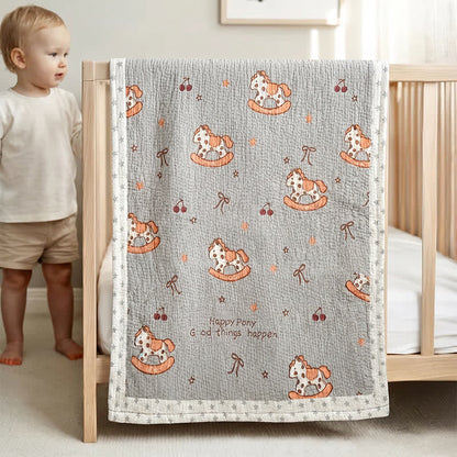 Happy Pony Lyocell Cooling Quilted Baby Blanket - Gray - Twin(59" × 79") - image 0