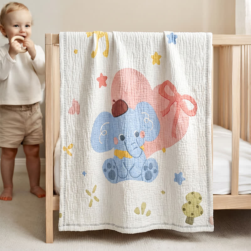 Pastel Elephant Lyocell Quilted Baby Quilt - White - Twin - image 0