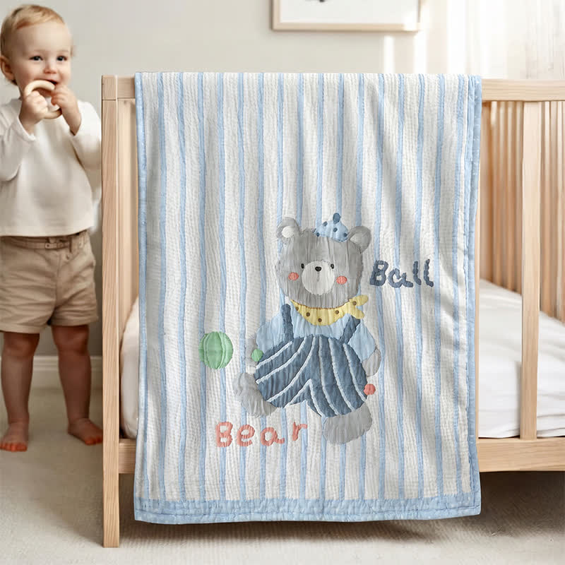 Striped Bear Lyocell Quilted Baby Blanket - Blue - Twin(59" × 79") - image 0