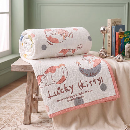 Lucky Kitty Lyocell Quilted Baby Quilt - White & Pink - Twin - image 0