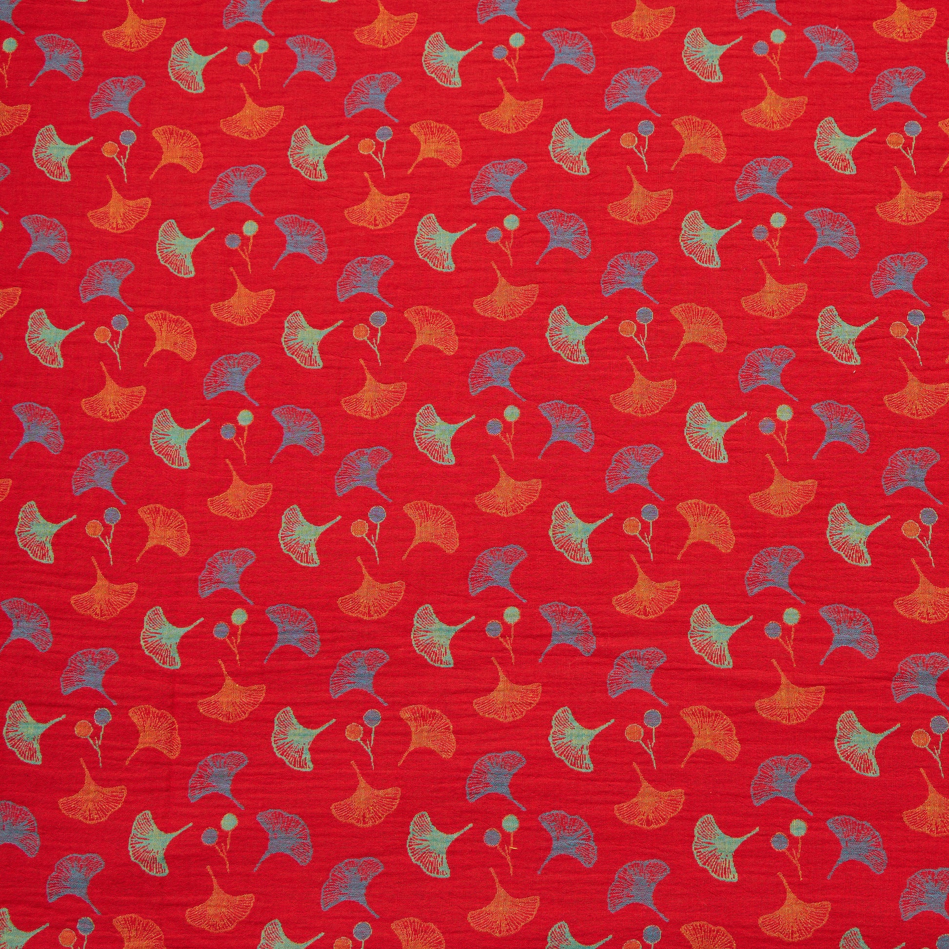 Ginkgo Leaf Cotton Jacquard Fabric - Red - Meter - 5M - image 0
