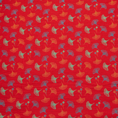 Ginkgo Leaf Cotton Jacquard Fabric - Red - Meter - 5M - image 0