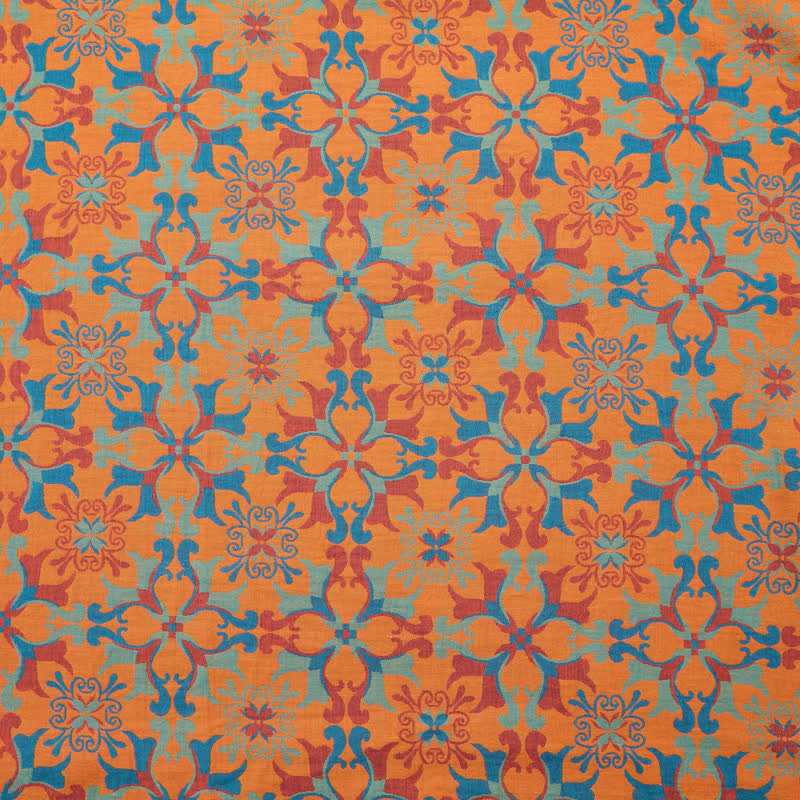 Floral Medallion Cotton Jacquard Fabric - Orange - Meter - 5M - image 5
