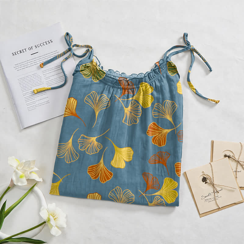 Ginkgo Leaf Tie Strap Lounge Midi Dress - image 2