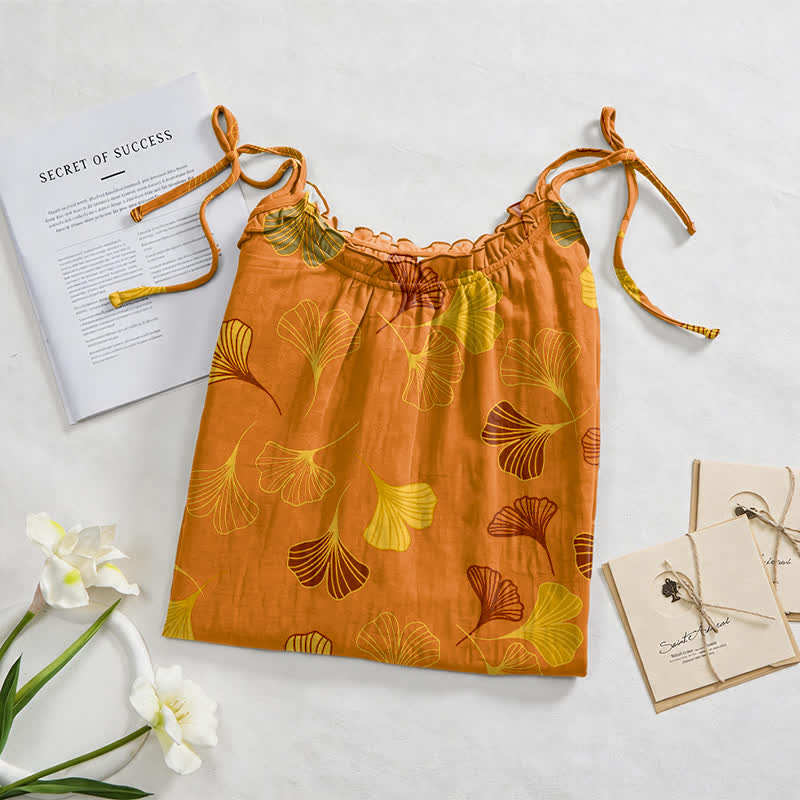 Ginkgo Leaf Tie Strap Lounge Midi Dress - image 7