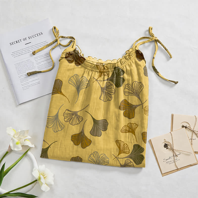 Ginkgo Leaf Tie Strap Lounge Midi Dress - image 12
