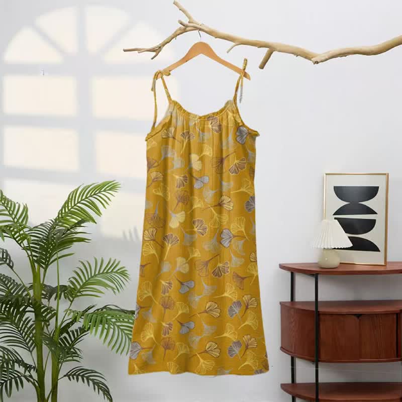 Ginkgo Leaf Tie Strap Lounge Midi Dress - image 21