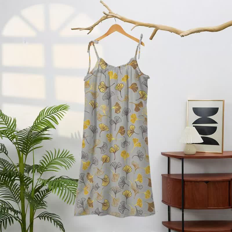 Ginkgo Leaf Tie Strap Lounge Midi Dress - image 26