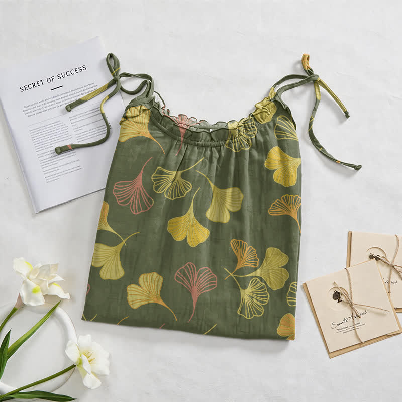 Ginkgo Leaf Tie Strap Lounge Midi Dress - image 47