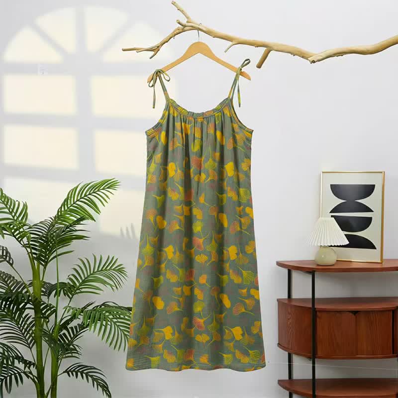 Ginkgo Leaf Tie Strap Lounge Midi Dress - image 46