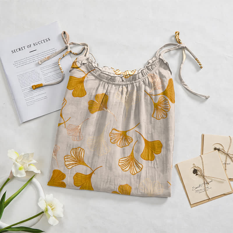 Ginkgo Leaf Tie Strap Lounge Midi Dress - image 82