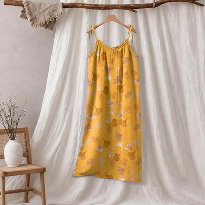 Ginkgo Leaf Tie Strap Lounge Midi Dress - Orange & Light Grey - XL - image 60