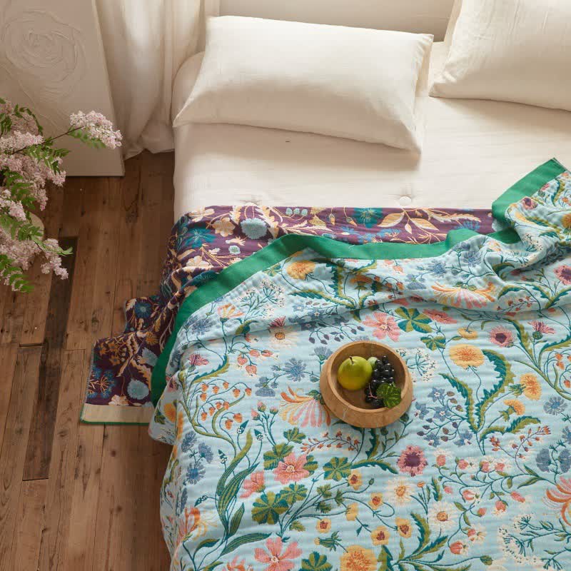 Meadow Reversible Cotton Muslin Blanket Quilt - image 4
