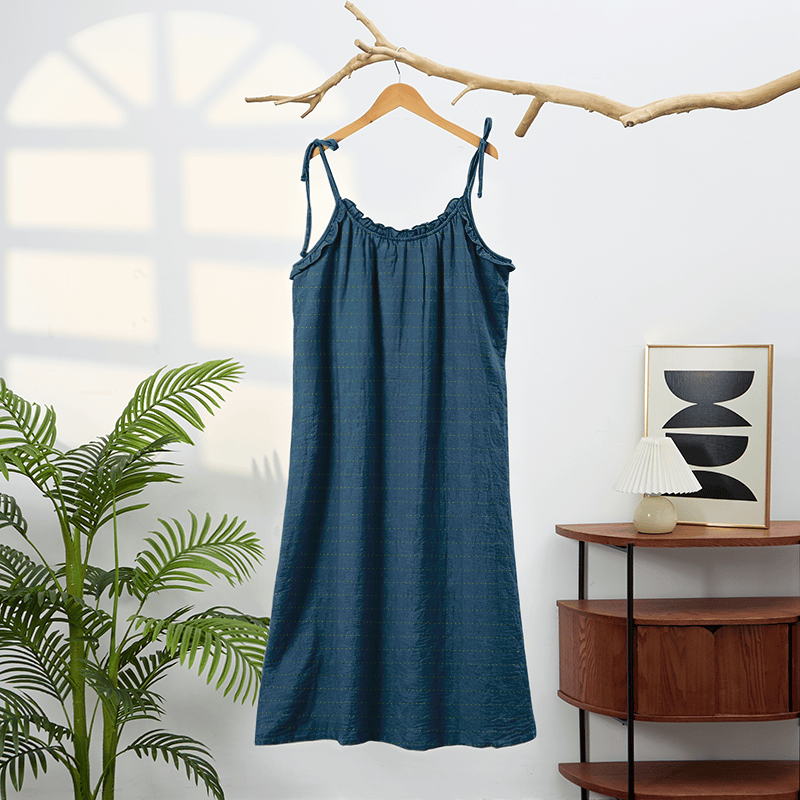 Sunwashed Solid Color Tie Strap Lounge Dress - image 9