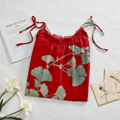 Ginkgo Leaf Tie Strap Maxi Lounge Dress - image 2
