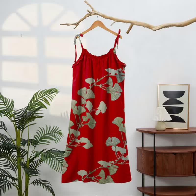 Ginkgo Leaf Tie Strap Maxi Lounge Dress - image 1
