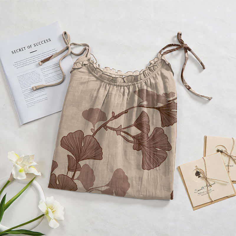 Ginkgo Leaf Tie Strap Maxi Lounge Dress - image 22