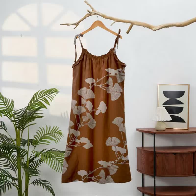 Ginkgo Leaf Tie Strap Maxi Lounge Dress - image 26