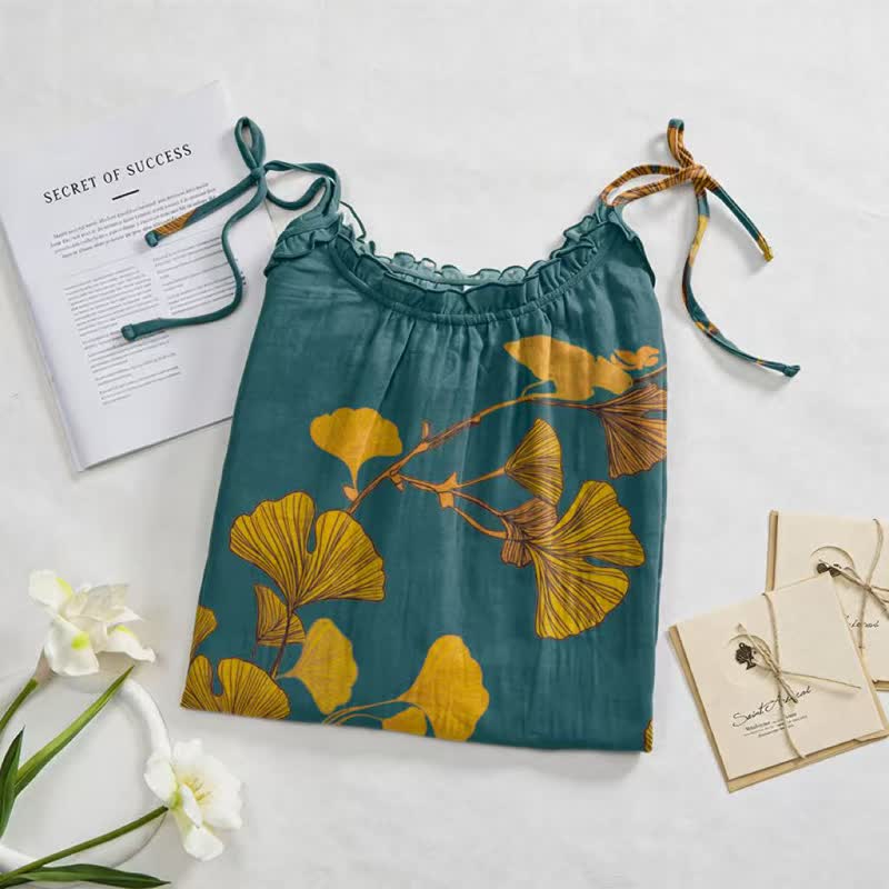 Ginkgo Leaf Tie Strap Maxi Lounge Dress - image 7