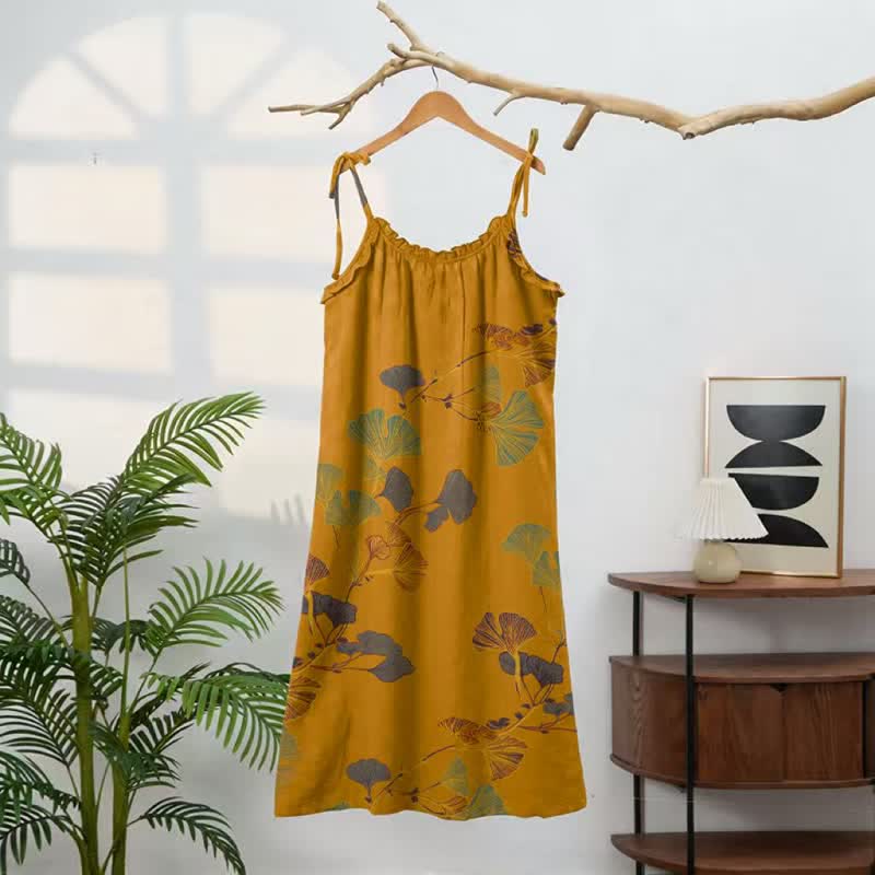 Ginkgo Leaf Tie Strap Maxi Lounge Dress - image 46