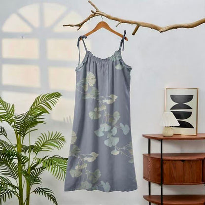Ginkgo Leaf Tie Strap Cotton Lounge Midi Dress - image 1