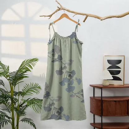 Ginkgo Leaf Tie Strap Cotton Lounge Midi Dress - image 6
