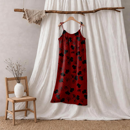 Ginkgo Leaf Tie Strap Lounge Midi Dress - Red & Black - XL - image 50
