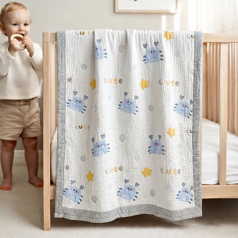 Blue Crab Lyocell Quilted Baby Quilt - White & Blue - Twin - image 0
