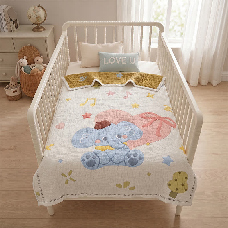 Pastel Elephant Lyocell Quilted Baby Blanket - image 2