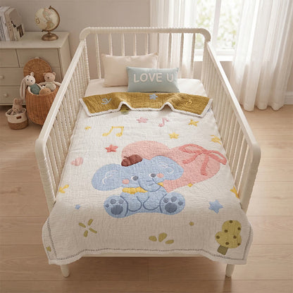Pastel Elephant Lyocell Quilted Baby Blanket - image 2