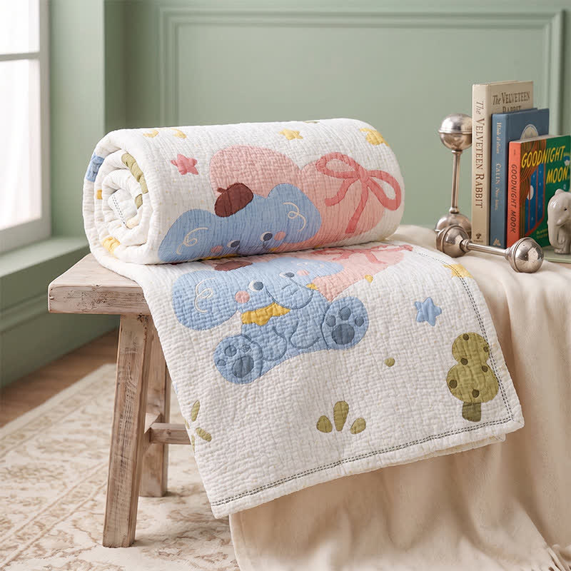 Pastel Elephant Lyocell Quilted Baby Quilt - image 3