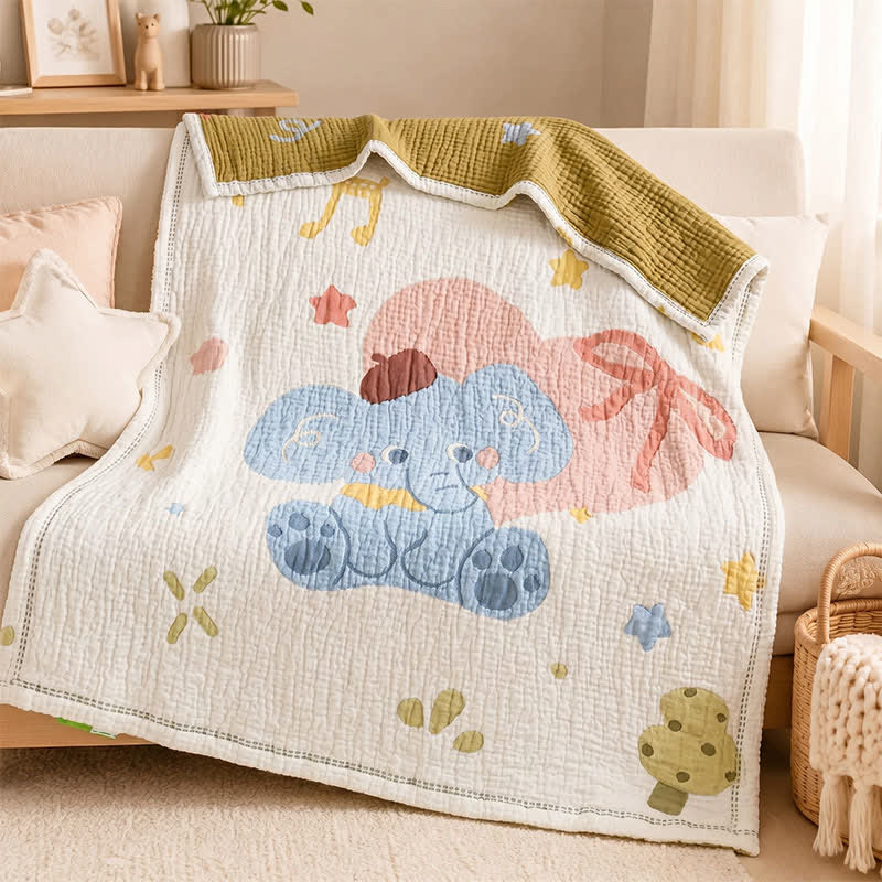 Pastel Elephant Lyocell Quilted Baby Quilt - image 1