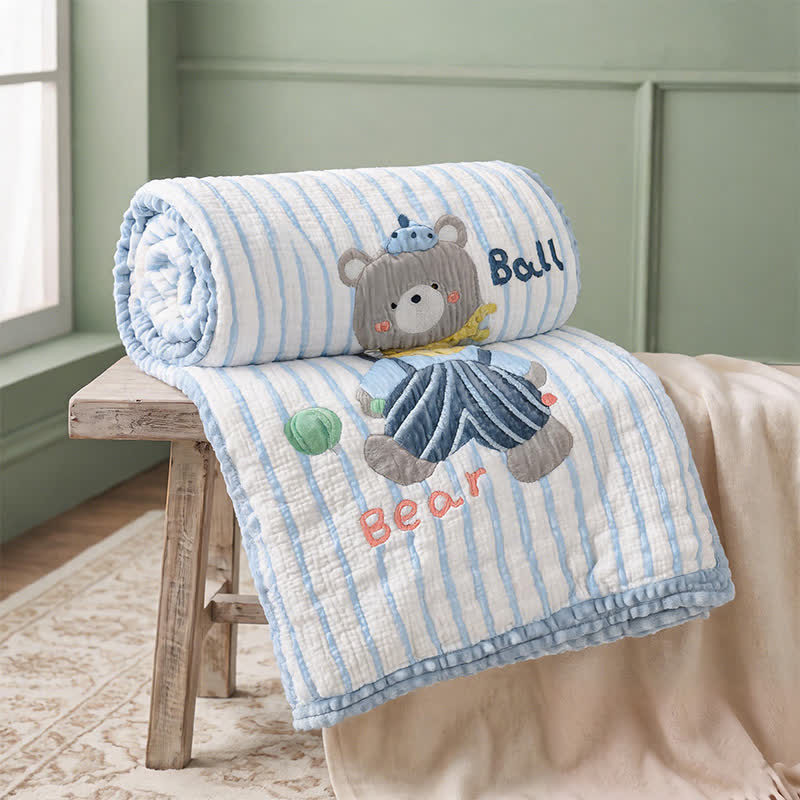 Striped Bear Lyocell Quilted Baby Blanket - image 3