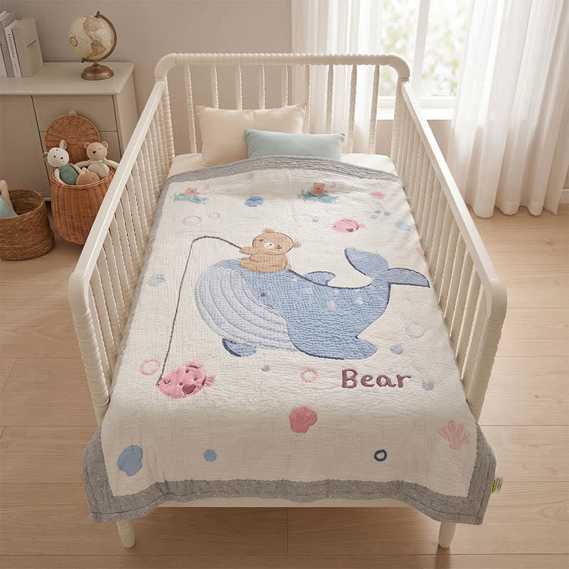 Whale and Bear Lyocell Quilted Baby Quilt - image 2