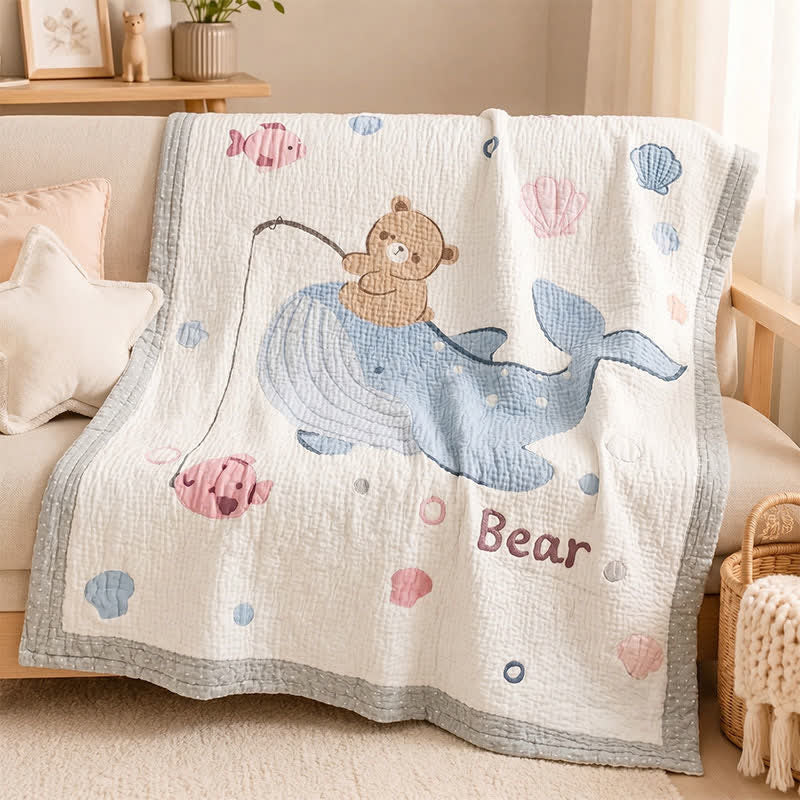 Whale and Bear Lyocell Quilted Baby Blanket - image 1