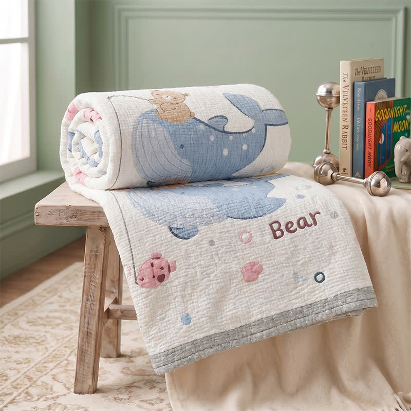 Whale and Bear Lyocell Quilted Baby Blanket - image 3